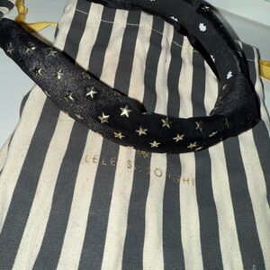 Lele Sadoughi Black Headband with Gold Accents